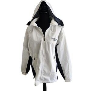 Cheneral Vintage 90's Boothbay Harbor White Navy Blue Jacket Hooded Size M  flaw